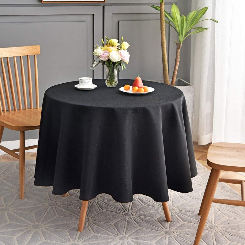 maxmill Round Jacquard Tablecloths Swirl Pattern Spillproof Wrinkle Free Heavy Weight Soft Table Cloth for Circular Table Cover of Buffet Banquet Parties Holiday Dinner Round 90 Inch Black - Image 1